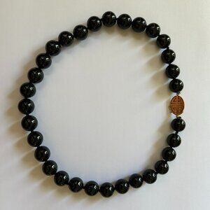 Gump's Black Onyx Bead Necklace with 14K Gold Shou Clasp
